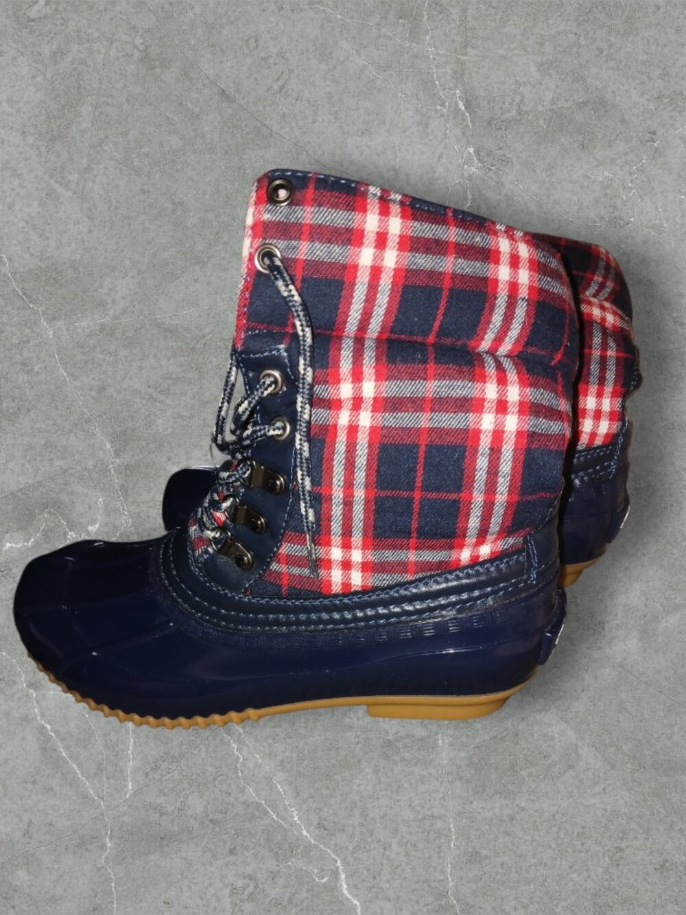 Ocean + Coast Plaid Duck Boots Rain Boots Navy/Red Women's Size 7